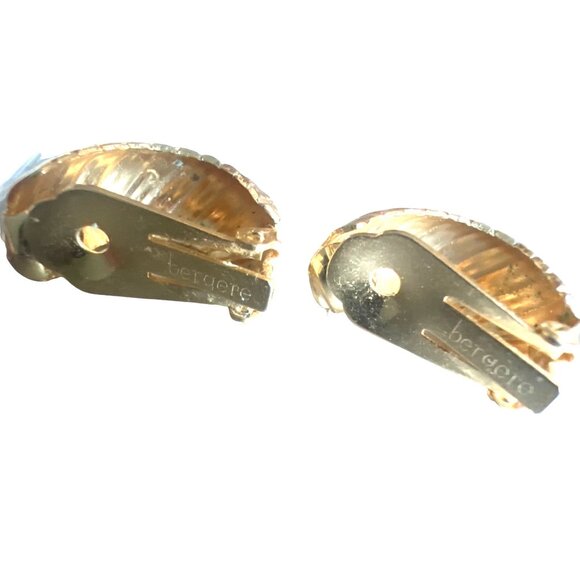 Vintage Bergere Half Hoop Gold Tone Ribbed Clip-On Earrings Classic Grannycore M - Picture 4 of 9